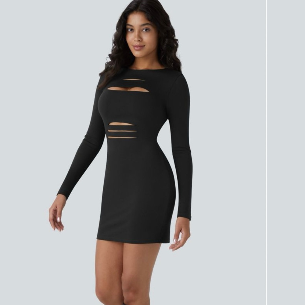 HALARA Long Sleeve Cut Out Ripped Bodycon
Mini Dress HOT!